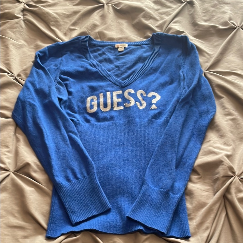 Guess Women's Royal Blue V-Neck Sweater